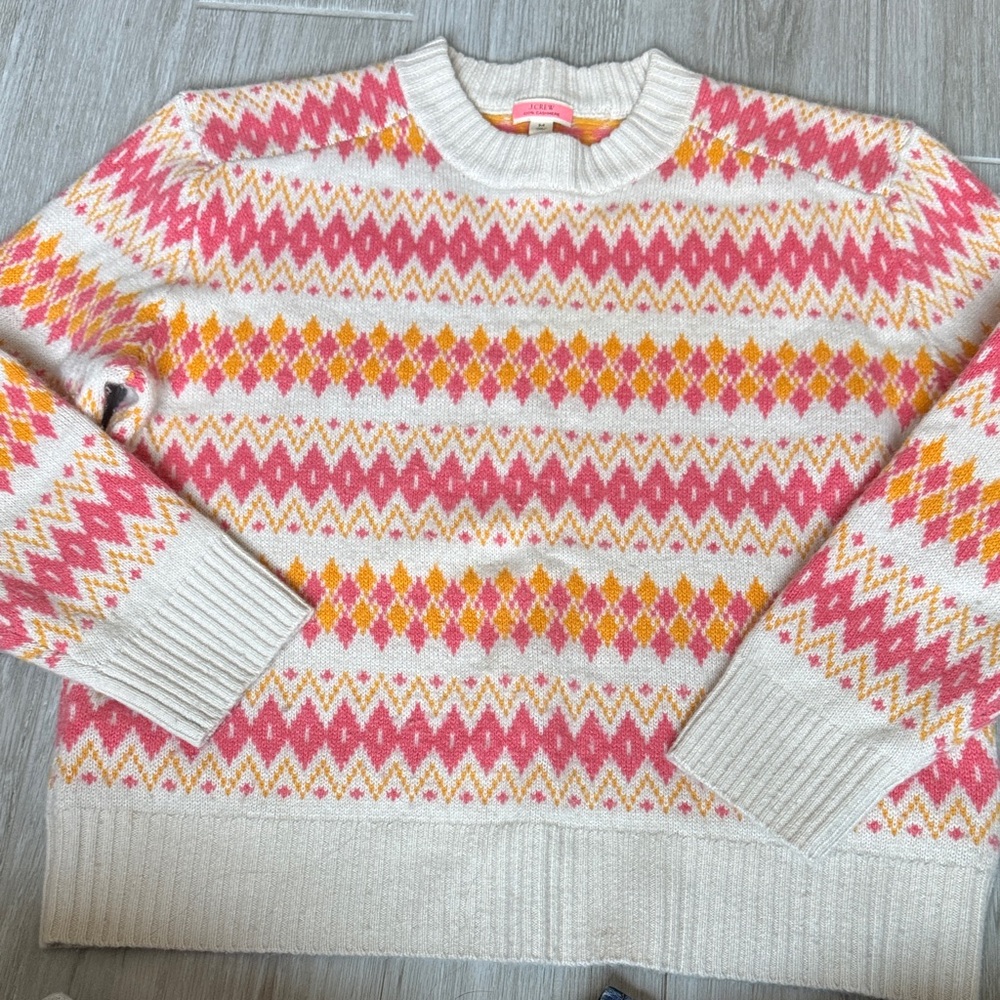 J. Crew Pink and Yellow Women's cashmere Sweater